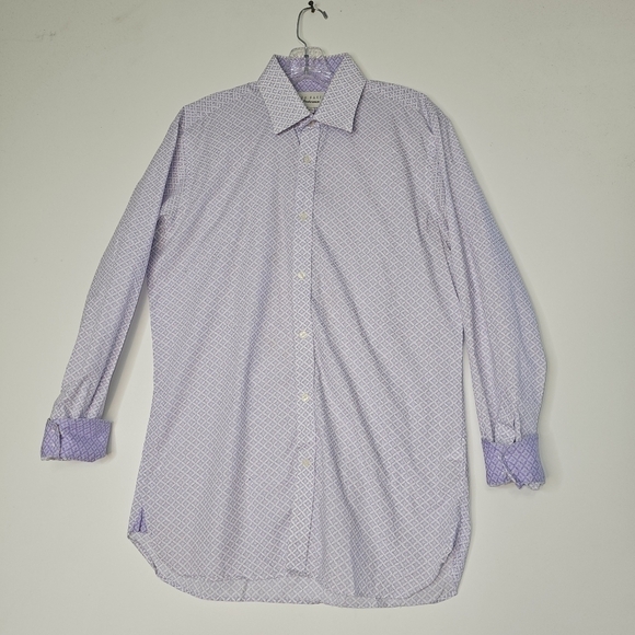 Ted Baker Endurance Men's Diamond Geo Print Button Down Shirt Light Purple 15.5 - Picture 2 of 11